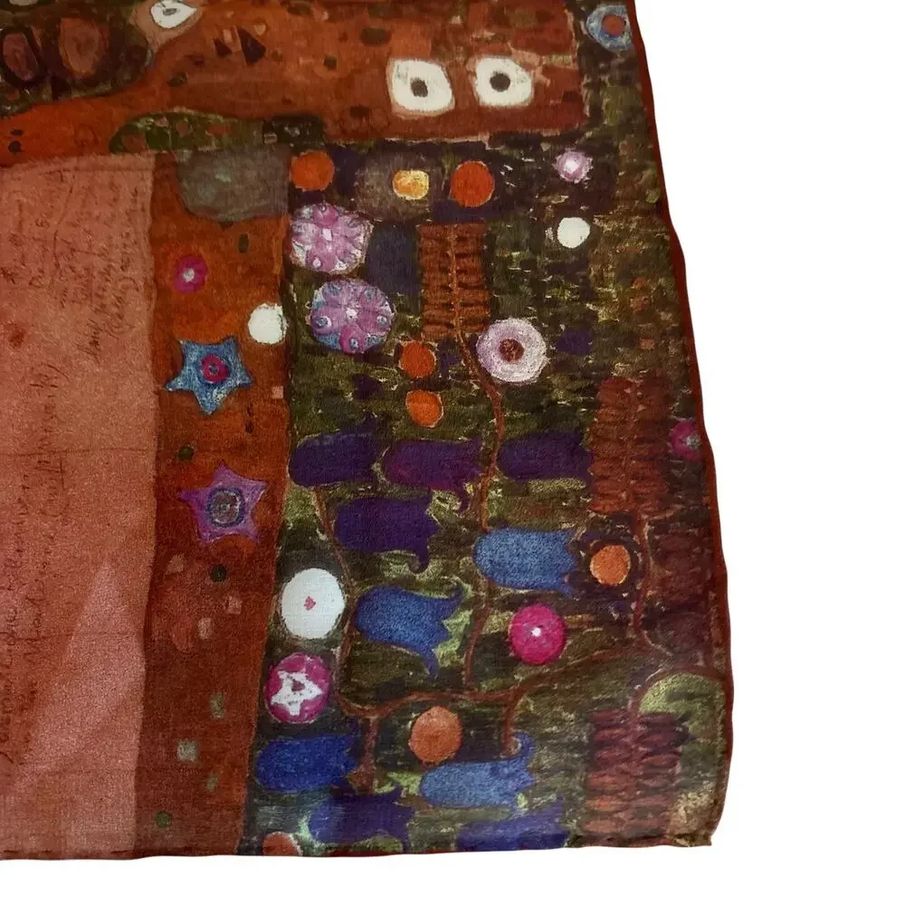Vintage 100% Silk Egyptian Hieroglyphic Art Print Scarf Wrap Retro Long 16 x 62